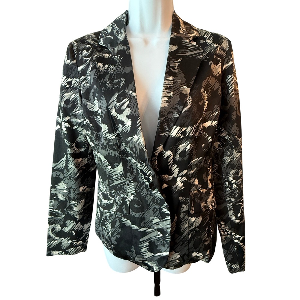 Chico's Silk Cotton Abstract Lined Blazer Black White Size 0